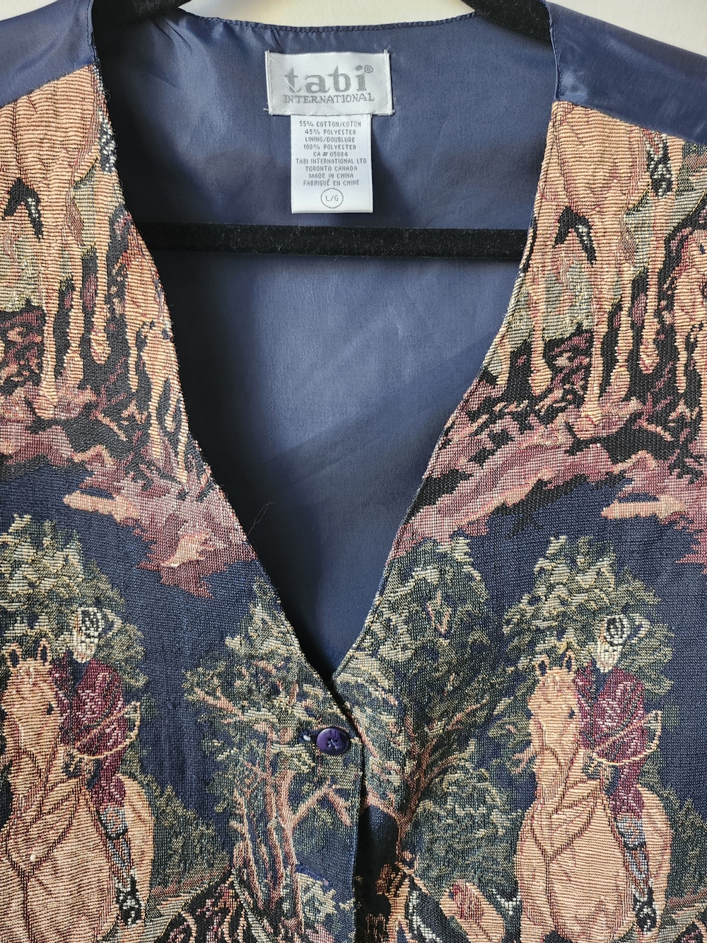 Tabi 90's Navy Cross Stitch Tapestry Equestrian Vest - Picture 8 of 11